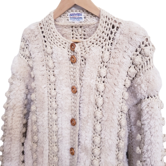 Vintage 70s Answers by Riddles Cream Jacket Sweater, Size S - Picture 2 of 10